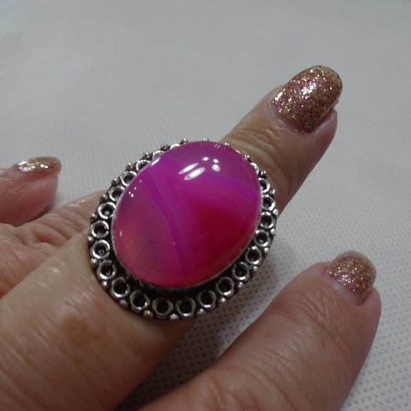 Gorgeous "PINK BOTSWANA AGATE" Handmade Sterling Ring Size 8.25 #680A - Picture 1 of 3